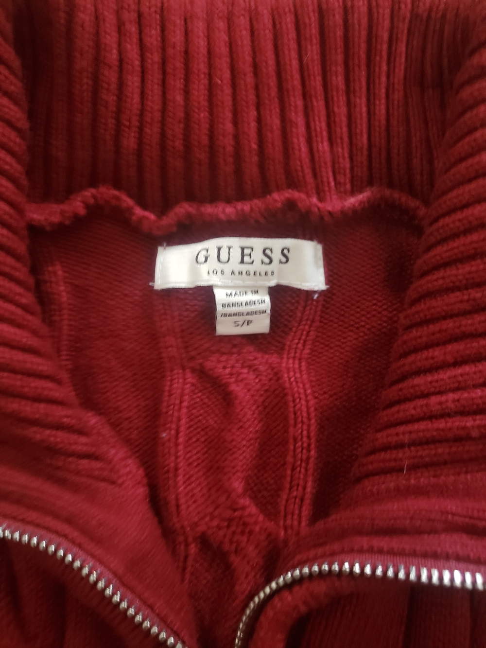 Guess Deep Red Ribbed Zip-Up Sweater - Picture 2 of 3